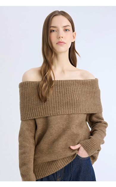 DeFacto Regular Fit Açık Omuz Triko Kazak