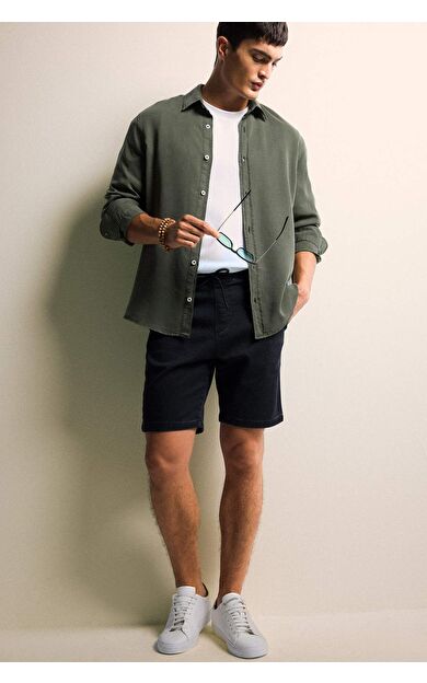 Regular Fit Beli Lastikli Rahat Kalıp Jean Bermuda E4552AX25SMNM36