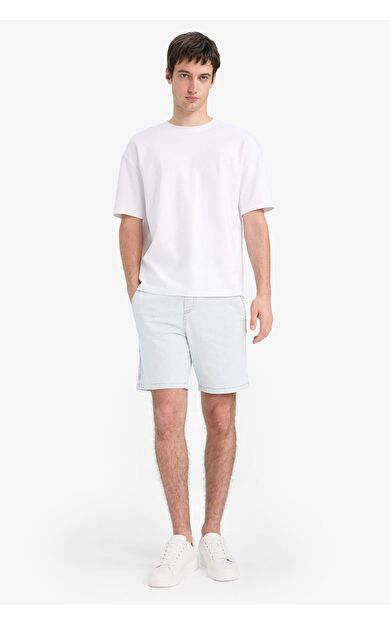 Regular Fit Beli Lastikli Rahat Kalıp Jean Bermuda Şort