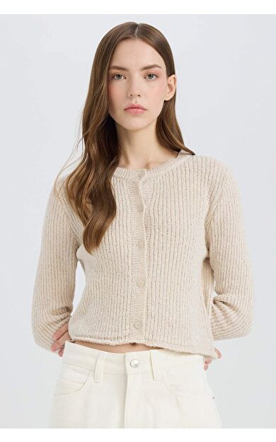 DeFacto Slim Fit Dar Kesim Bisiklet Yaka Düğmeli Triko Hırka