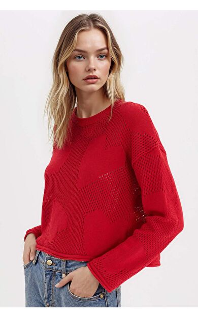 Sevgililer Günü Coool Basic Düz Bisiklet Yaka Triko Kırmızı Kazak