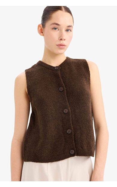 DeFacto Regular Fit Bisiklet Yaka Düğmeli Triko Hırka