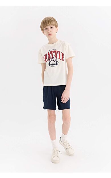 DeFacto Erkek Çocuk 2'li Takım Baskılı Kısa Kollu Tişört Esnek Belli Şort Alt