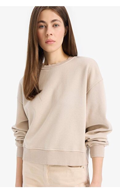 DeFacto Boxy Fit Bisiklet Yaka Basic Düz Kalın Sweatshirt E4732AX25SPBG187