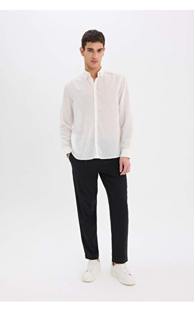 DeFacto Relax Fit Rahat Kesim Kısa Paça Keten Görünümlü Yazlık Kumaş Pantolon E4790AX25SMBK27