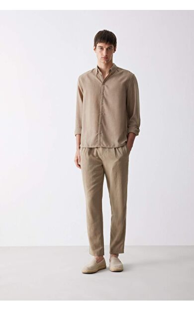 DeFacto Relax Fit Rahat Kesim Kısa Paça Keten Görünümlü Yazlık Kumaş Pantolon E4790AX25SMKH92