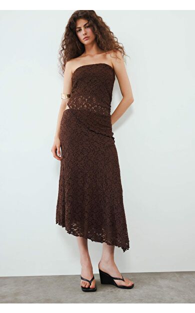 DeFacto Asimetrik Yüksek Bel Dantel Maxi Etek E4812AX25SPBN267