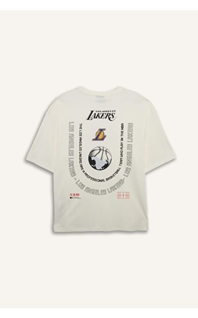 DeFacto NBA Los Angeles Lakers Boxy Fıt Bisiklet Yaka Kısa Kollu Tişört