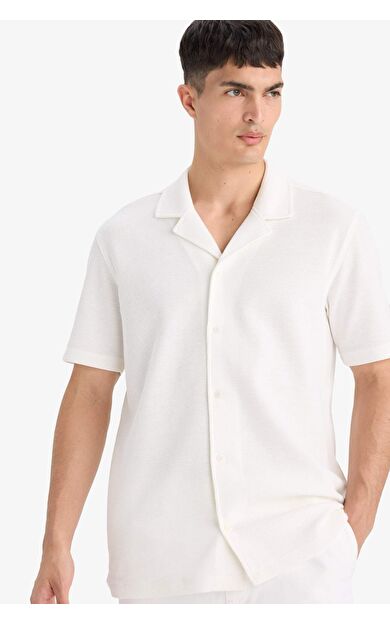 DeFacto %100 Pamuk Regular Fit Polo Yaka Waffle Kısa Kollu Gömlek