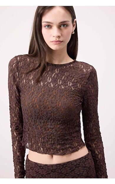 DeFacto Fitted Dar Kesim Bisiklet Yaka Dantel Uzun Kollu Tişört E4930AX25SPBN267