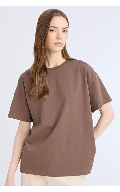 DeFacto Oversize Geniş Kalıp Bisiklet Yaka Kısa Kollu Tişört E4935AX25SPBN534