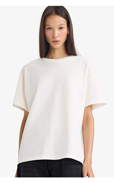 DeFacto Oversıze Bisiklet Yaka Kısa Kollu Tişört