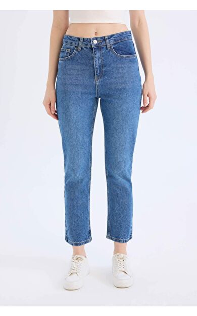 Mary Vintage Straight Fit Yüksek Bel Bilek Boy Jean Yıkamalı Pantolon