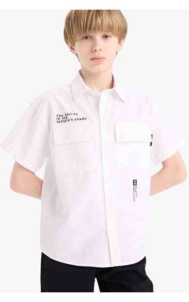 DeFacto Erkek Çocuk Oversize Geniş Kalıp Polo Yaka Baskılı Poplin Kısa Kollu Gömlek