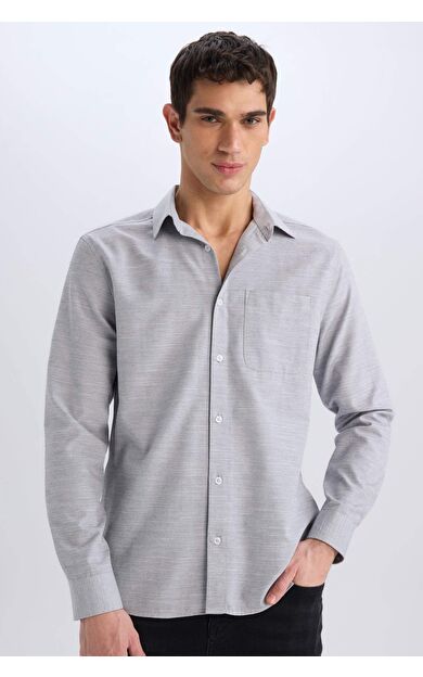 DeFacto Modern Fit Polo Yaka Basic Düz Uzun Kollu Gömlek E5045AX25SMBK81