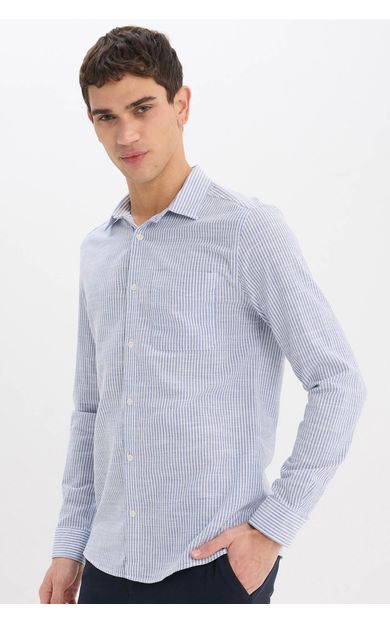 DeFacto Modern Fit Polo Yaka Çizgili Uzun Kollu Gömlek E5046AX25SMBE281