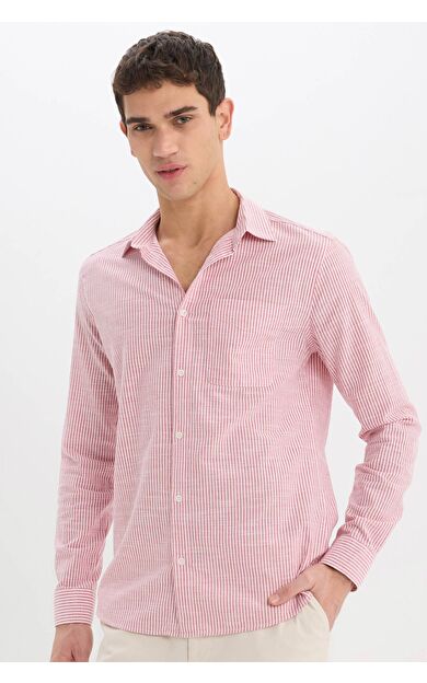 DeFacto Modern Fit Polo Yaka Çizgili Uzun Kollu Gömlek E5046AX25SMRD92