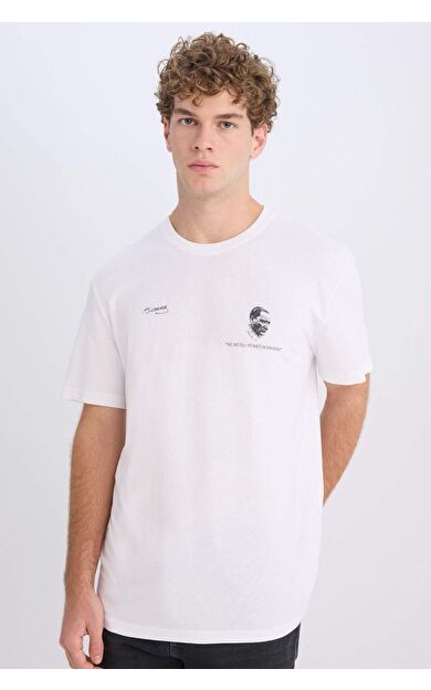 DeFacto Regular Fit Bisiklet Yaka Baskılı Kısa Kollu Tişört E5054AX24AUWT34