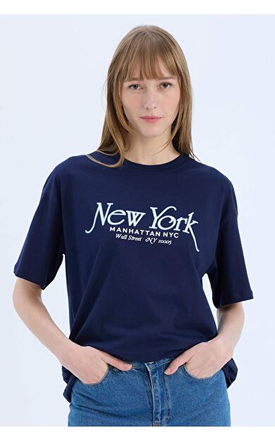 DeFacto Oversize Geniş Kalıp Bisiklet Yaka Baskılı Casual Kısa Kollu Tişört E5057AX25SPNV251