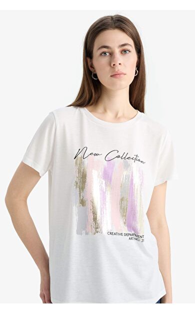 DeFacto Regular Fit Bisiklet Yaka Baskılı Kısa Kollu Tişört E5061AX25SPER105