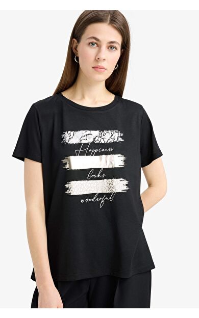 DeFacto Relax Fit Bisiklet Yaka Baskılı Kısa Kollu Tişört E5063AX25SPBK81