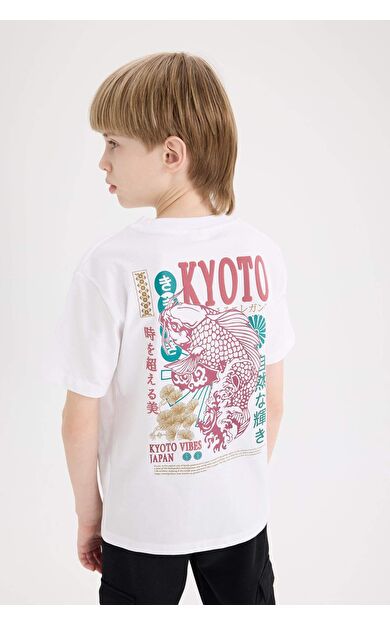 DeFacto Erkek Çocuk Bisiklet Yaka Sırt Baskılı Kısa Kollu Tişört E5081A825SMWT36