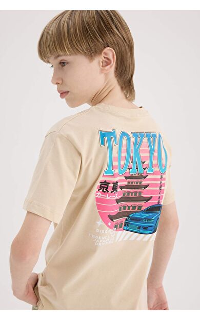 DeFacto Erkek Çocuk Bisiklet Yaka Sırt Baskılı Kısa Kollu Tişört E5082A825SMBG663