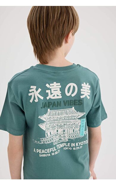 DeFacto Erkek Çocuk Bisiklet Yaka Sırt Baskılı Kısa Kollu Tişört E5084A825SMGN1258