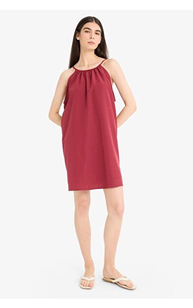 Yuvarlak Yaka Terry Cotton Mini Plaj Elbisesi-Fall in Love E5102AX25SPBR285