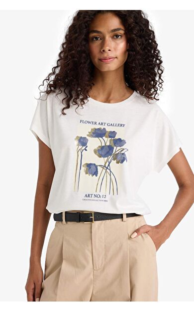 DeFacto Bisiklet Yaka Çiçekli Kısa Kollu Tişört E5138AX25AUER105