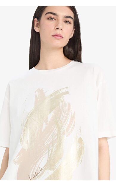 DeFacto Regular Fit Bisiklet Yaka Baskılı Penye Kısa Kollu Tişört E5140AX25SMER105