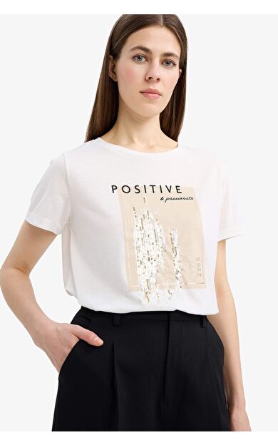 DeFacto Regular Fit Bisiklet Yaka Baskılı Kısa Kollu Tişört E5143AX25SMER105