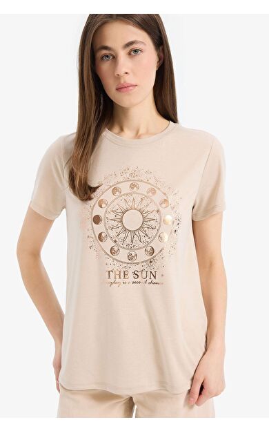 DeFacto Regular Fit Bisiklet Yaka Astral Baskılı Kısa Kollu Tişört