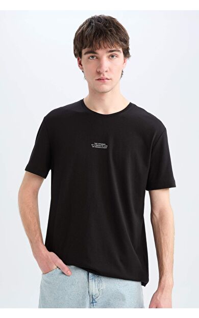 DeFacto Regular Fit Bisiklet Yaka Baskılı Kısa Kollu Tişört E5179AX25SMBK81