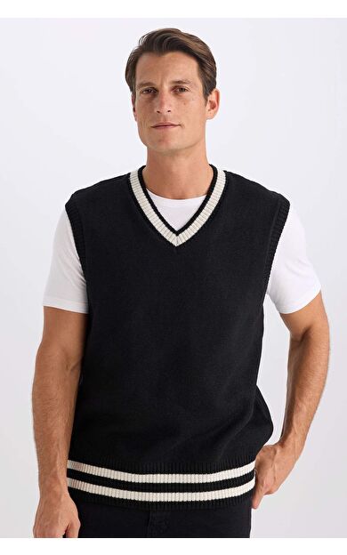 DeFacto Standart Fit V Yaka Triko Kazak