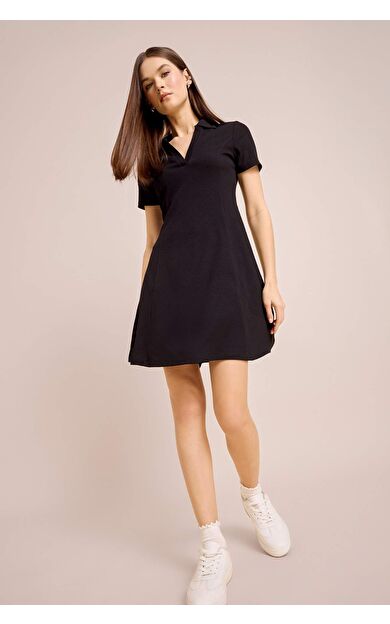 Coool Polo Yaka Fitilli Kaşkorse Kısa Kollu Mini Elbise