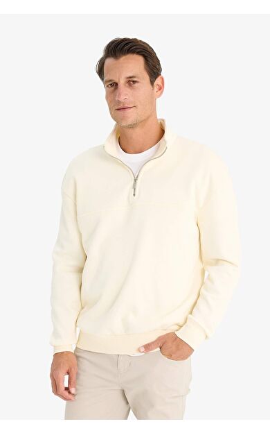 DeFacto Relax Fit Dik Yaka Fermuarlı Basic Düz Kalın Sweatshirt E5334AX24WNER100