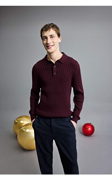 DeFacto Standart Fit Polo Yaka Triko Kazak E5335AX24WNBR34