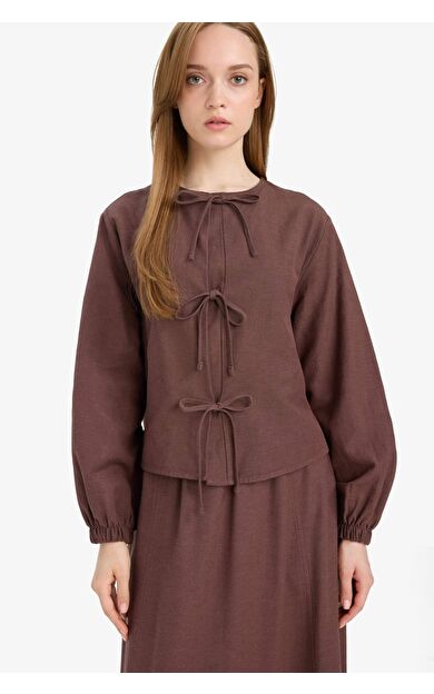 DeFacto Relax Fit Keten Uzun Kollu Tunik