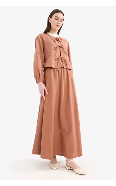 A Kesim Keten Karışımlı Maxi Etek