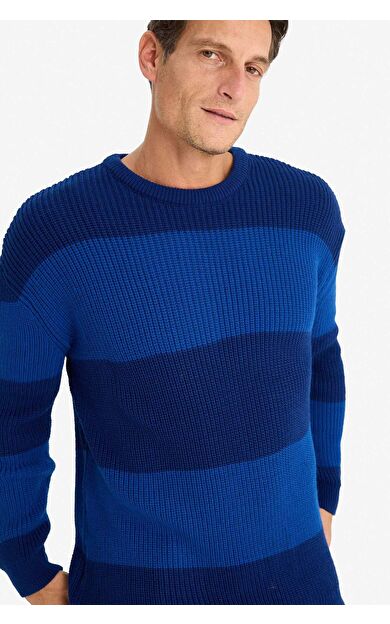 DeFacto Oversize Geniş Kalıp Bisiklet Yaka Çizgili Triko Kazak