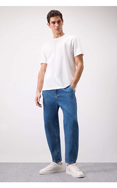 Relaxed Slouchy Fit Düz Paça Jean Yıkamalı Pantolon