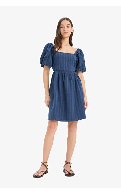 DeFacto U Yaka Pamuklu Kısa Kollu Mini Elbise