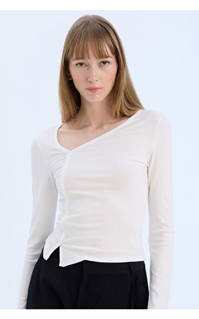 DeFacto Slim Fit Dar Kesim Fitilli Kaşkorse Uzun Kollu Bluz
