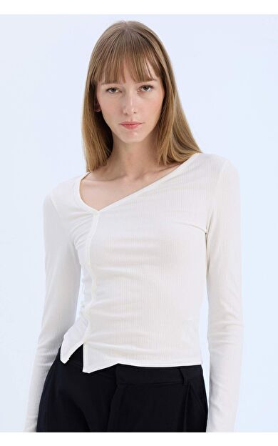 DeFacto Slim Fit Dar Kesim Fitilli Kaşkorse Uzun Kollu Bluz