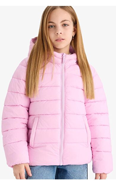 DeFacto Kız Çocuk Su İtici Kapüşonlu Fermuarlı Şişme Mont