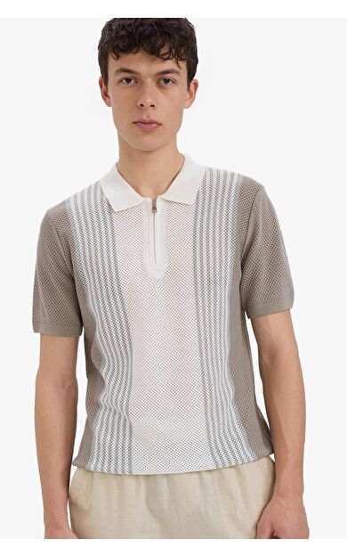 DeFacto Standart Fit Yarım Fermuarlı Triko Kısa Kollu Polo Tişört E5438AX25SMBG404
