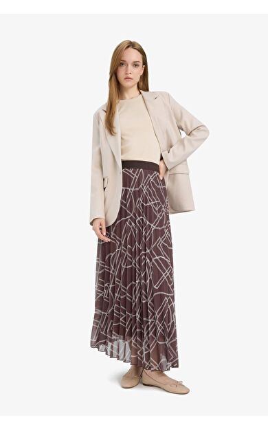 Desenli Pilise Şifon Maxi Etek