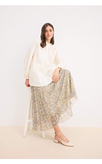 Pilise Desenli Şifon Maxi Etek