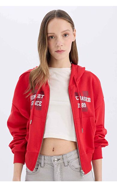 Coool Oversize Geniş Kalıp Kapüşonlu Baskılı Kalın Kumaş Hırka E5463AX25SMRD59